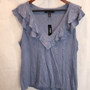 NWT White House Black Market V-Neck Ruffle Sleeveless BlouseTop | Size XL